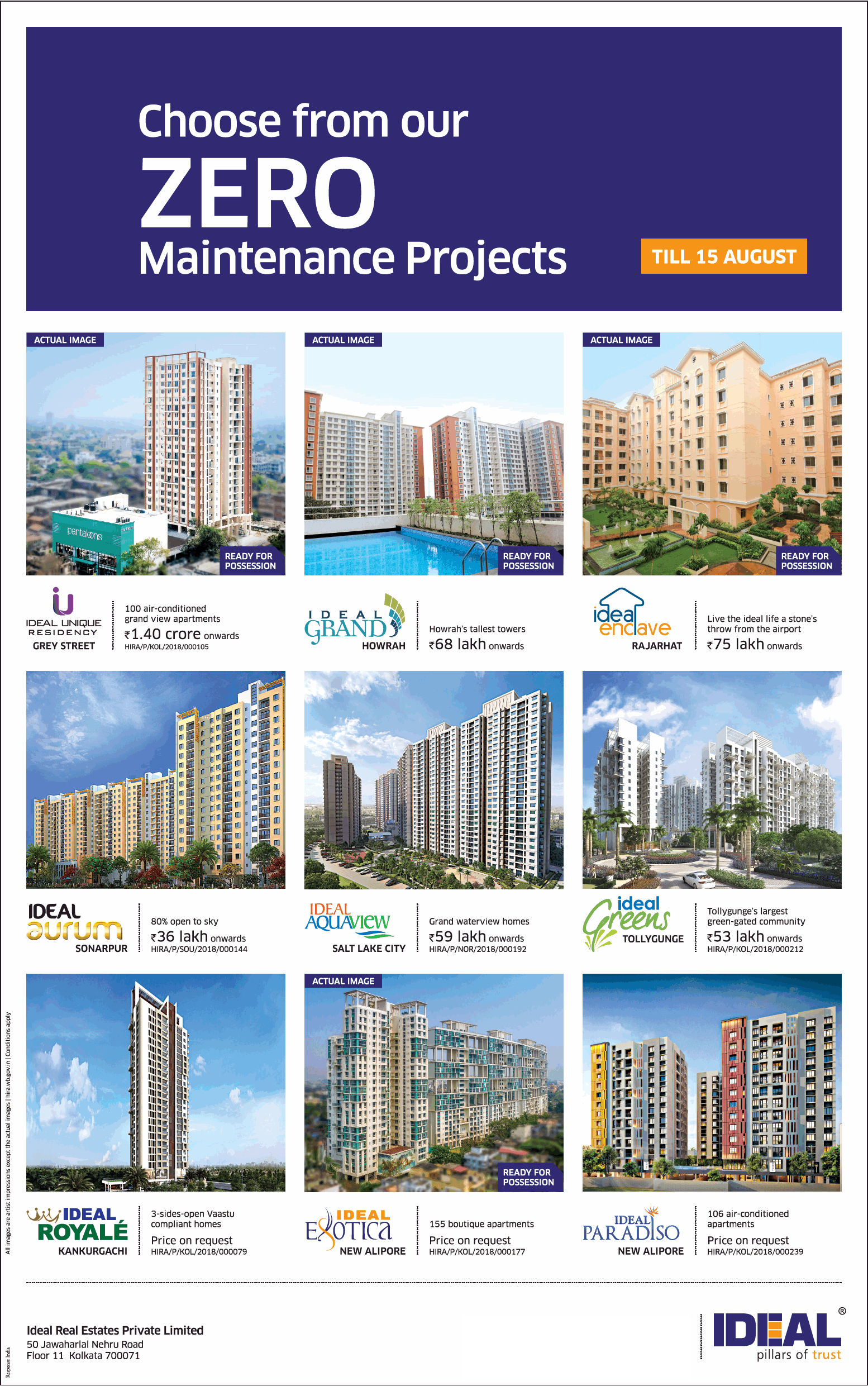 Zero maintenance charges for 5 years at Ideal Real Estates, Kolkata Update